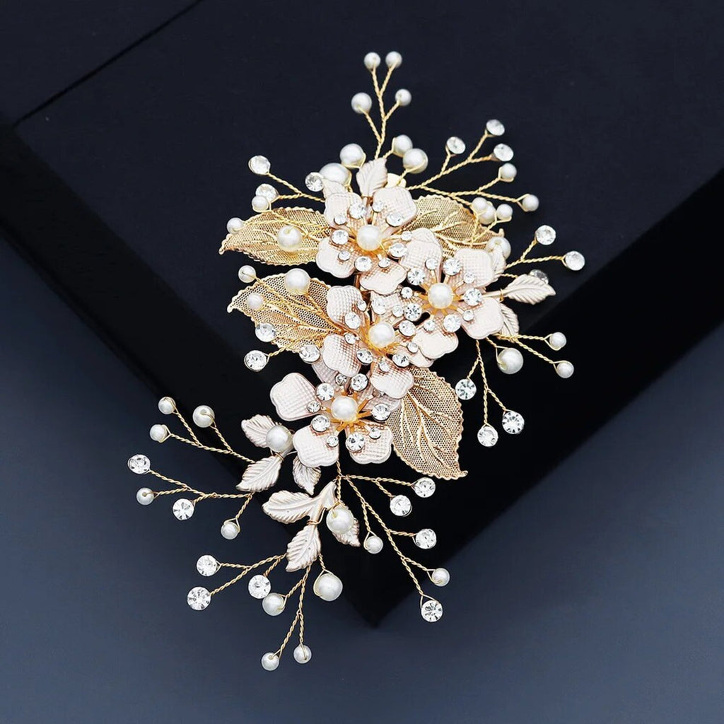 Wedding Hair Accessories - Gold Pearl Bridal Hair Clip