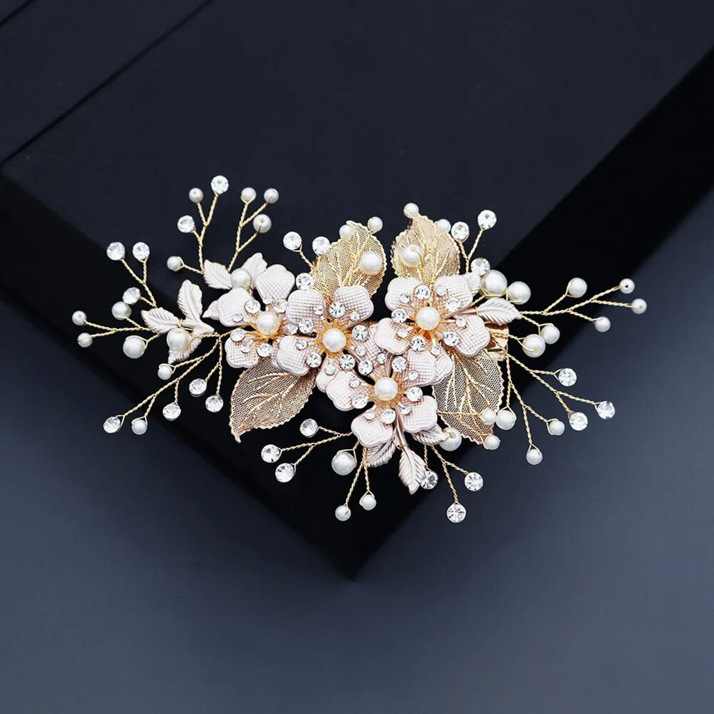 Wedding Hair Accessories - Gold Pearl Bridal Hair Clip