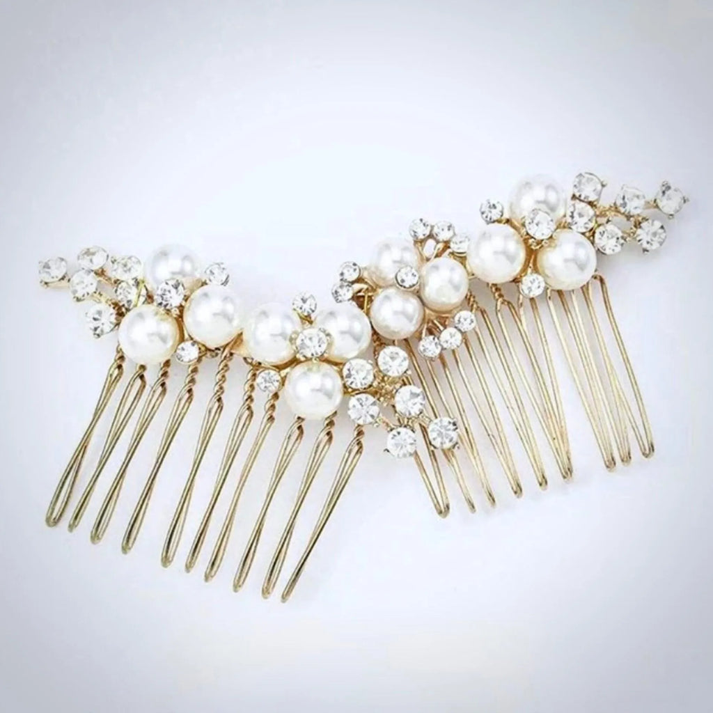 Wedding Hair Accessories - Pearl Bridal Hair Comb Set of 2 - Available in Gold and Silver