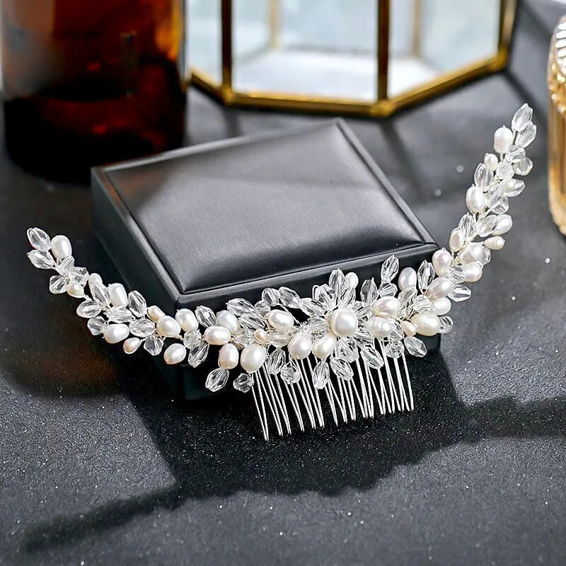 Wedding Hair Accessories - Silver Pearl and Crystal Bridal Hair Comb