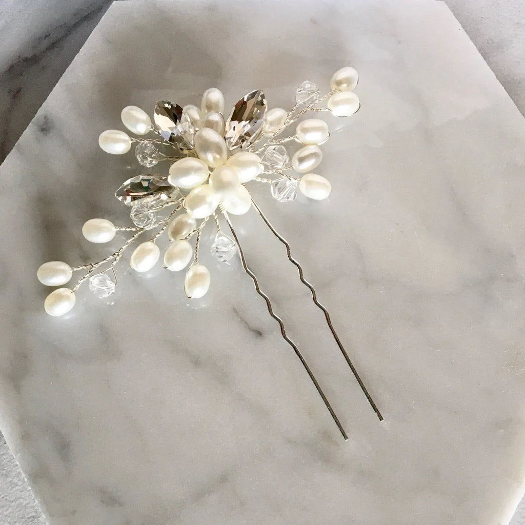 Wedding Hair Accessories - Pearl and Crystal Bridal Hair Pin - Available in Silver and Gold