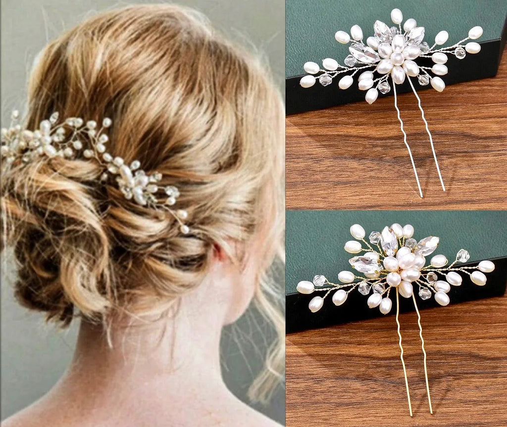 Wedding Hair Accessories - Pearl and Crystal Bridal Hair Pin - Available in Silver and Gold