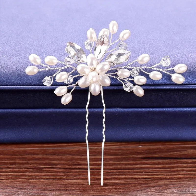 Wedding Hair Accessories - Pearl and Crystal Bridal Hair Pin - Available in Silver and Gold