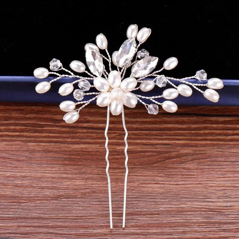 Wedding Hair Accessories - Pearl and Crystal Bridal Hair Pin - Available in Silver and Gold