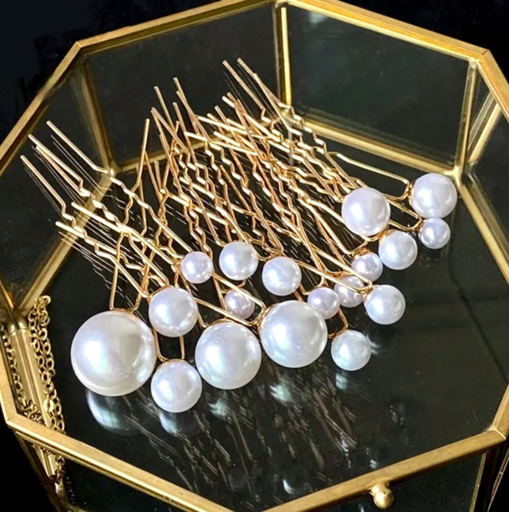 Wedding Hair Accessories - Pearl Bridal Hair Pin Set 18pcs - Available in Silver, Rose Gold and Yellow Gold