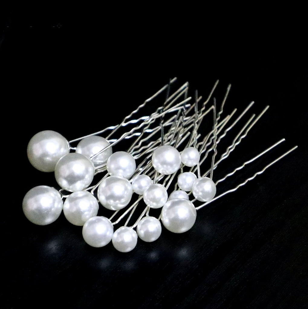 Wedding Hair Accessories - Pearl Bridal Hair Pin Set 18pcs - Available in Silver, Rose Gold and Yellow Gold