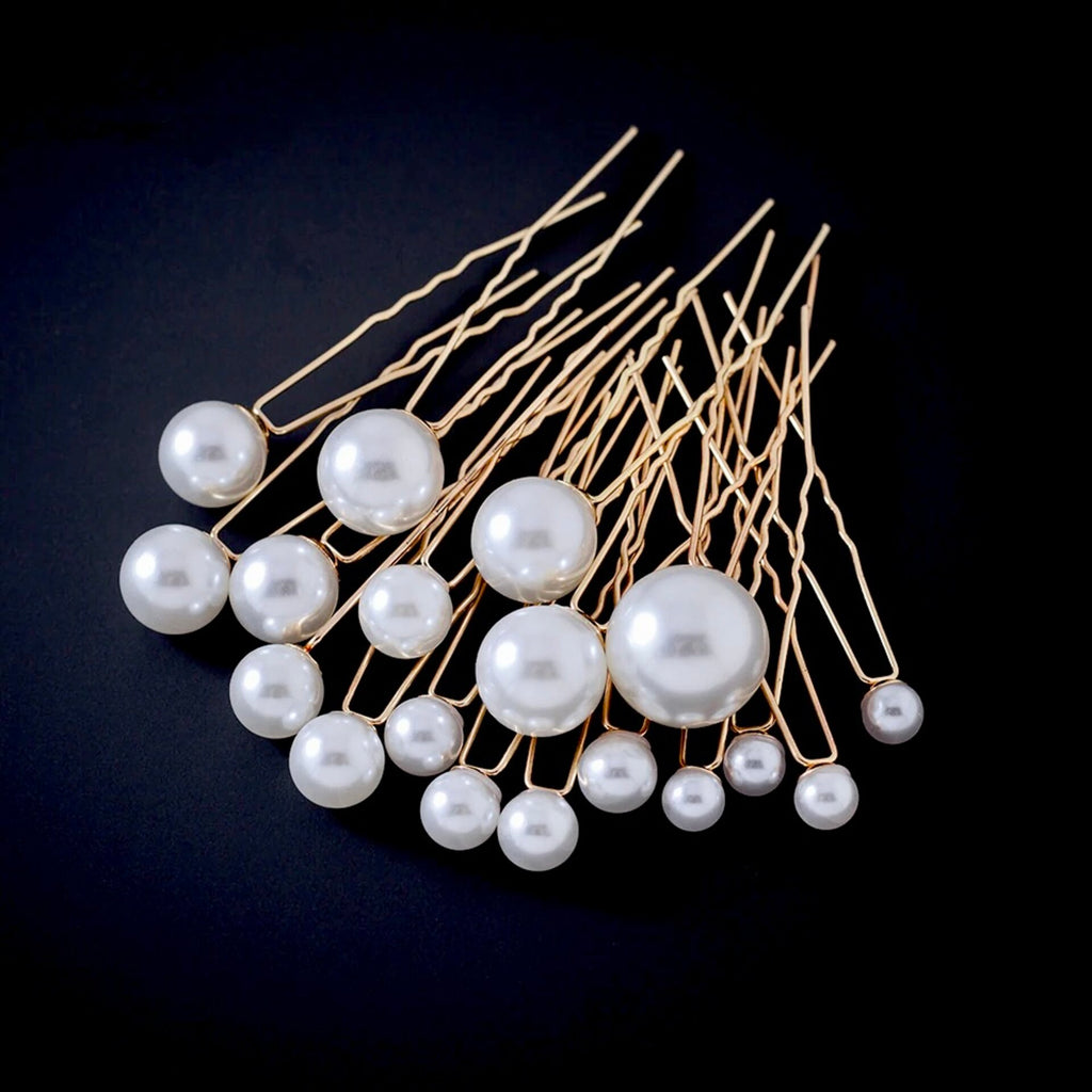 Wedding Hair Accessories - Pearl Bridal Hair Pin Set 18pcs - Available in Silver, Rose Gold and Yellow Gold