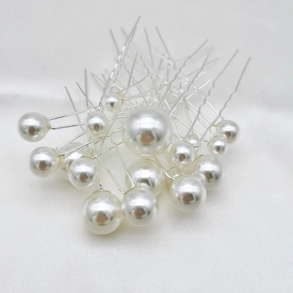 Wedding Hair Accessories - Pearl Bridal Hair Pin Set 18pcs - Available in Silver, Rose Gold and Yellow Gold