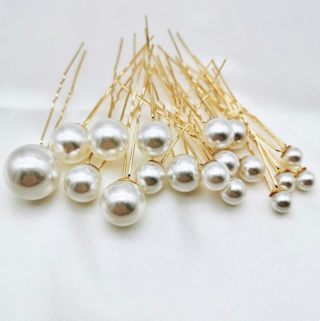 Wedding Hair Accessories - Pearl Bridal Hair Pin Set 18pcs - Available in Silver, Rose Gold and Yellow Gold