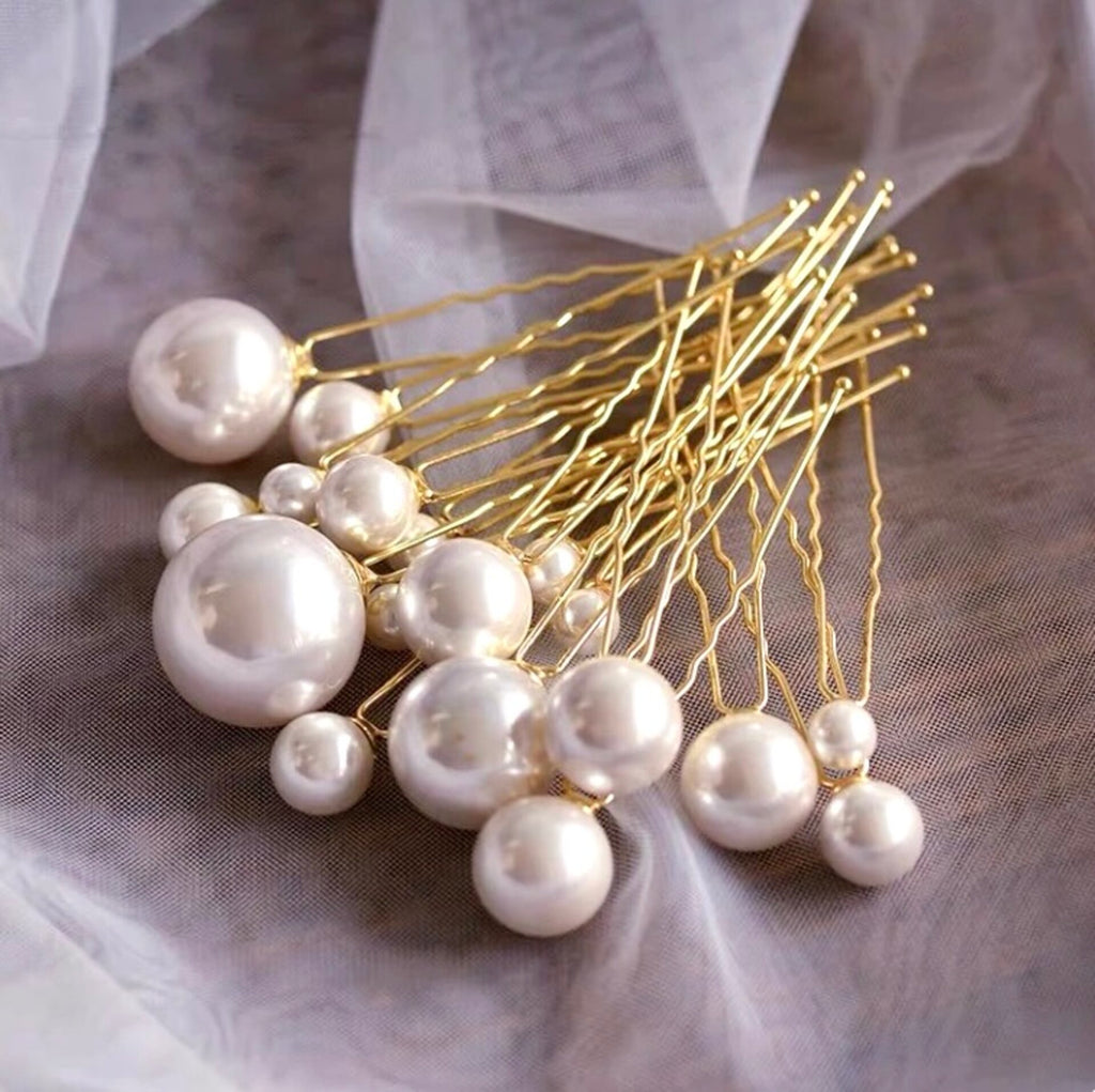 Wedding Hair Accessories - Pearl Bridal Hair Pin Set 18pcs - Available in Silver, Rose Gold and Yellow Gold