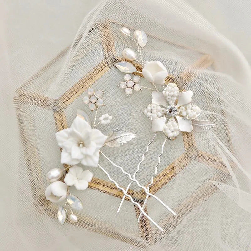 Wedding Hair Accessories -  Pearl and Opal Bridal Hair Pin Set