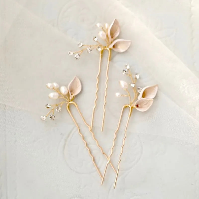 Wedding Hair Accessories - Pearl Bridal Hair Pins Set of Three - available in Gold and Silver