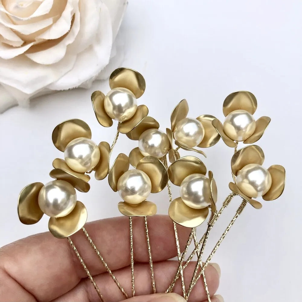 Bridal Hair Accessories - Gold Pearl Bridal Hair Pins - Set of 5