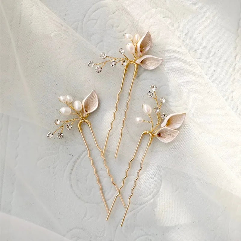 Wedding Hair Accessories - Pearl Bridal Hair Pins Set of Three - available in Gold and Silver