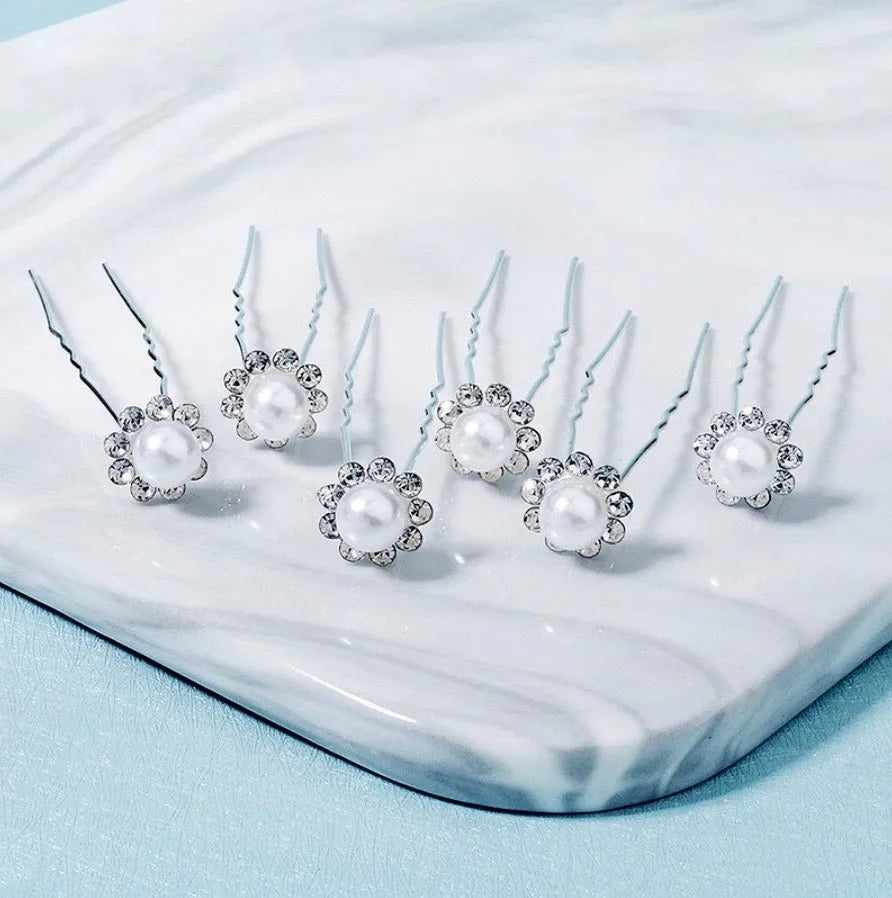 Wedding Hair Accessories - Pearl and Crystal Bridal Hair Pins - Set of 10