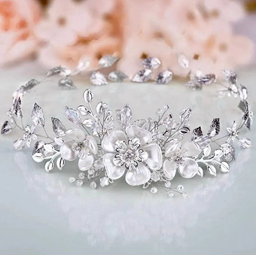 Wedding Hair Accessories - Silver Pearl and Crystal Bridal Headband
