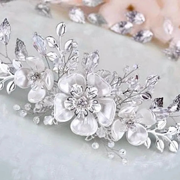 Wedding Hair Accessories - Silver Pearl and Crystal Bridal Headband