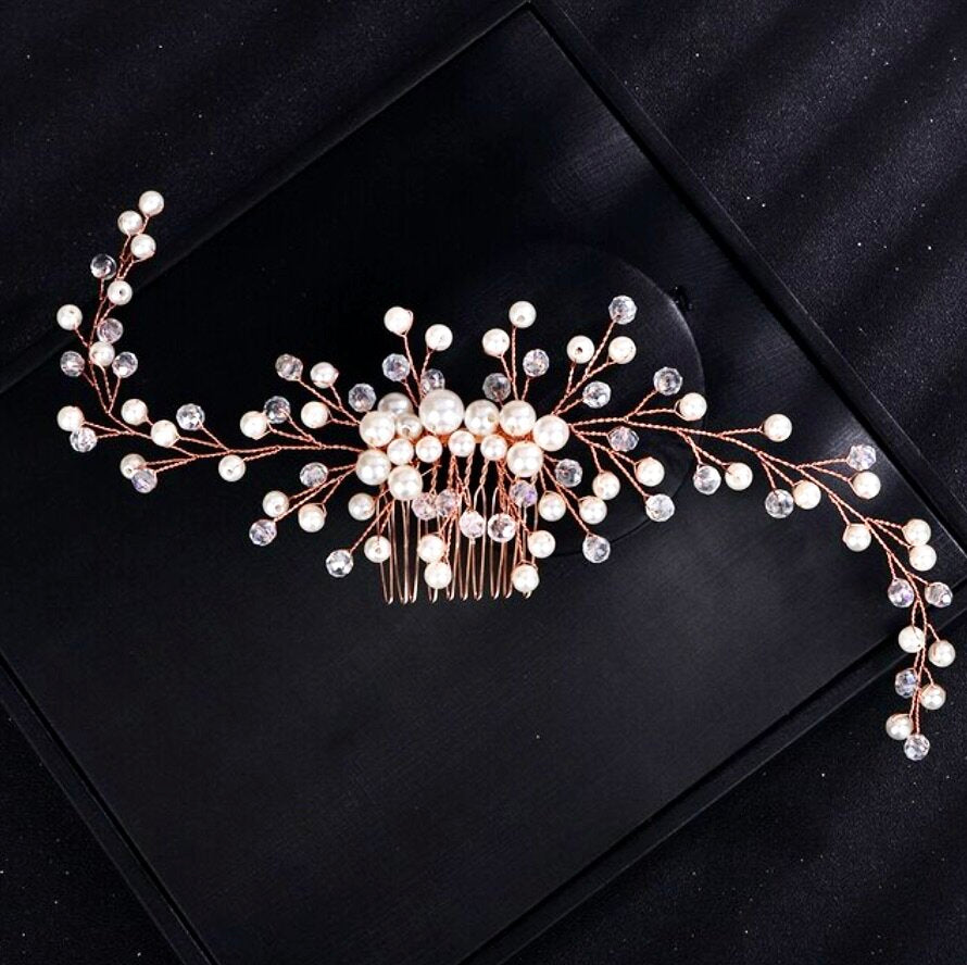Wedding Hair Accessories - Pearl Bridal Hair Comb / Vine - Available in Silver, Rose Gold and Yellow Gold