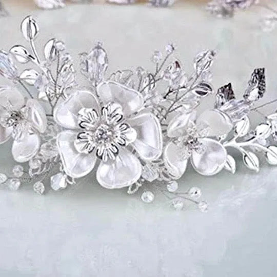 Wedding Hair Accessories - Silver Pearl and Crystal Bridal Headband
