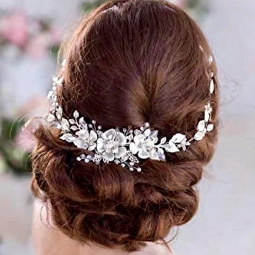 Wedding Hair Accessories - Silver Pearl and Crystal Bridal Headband