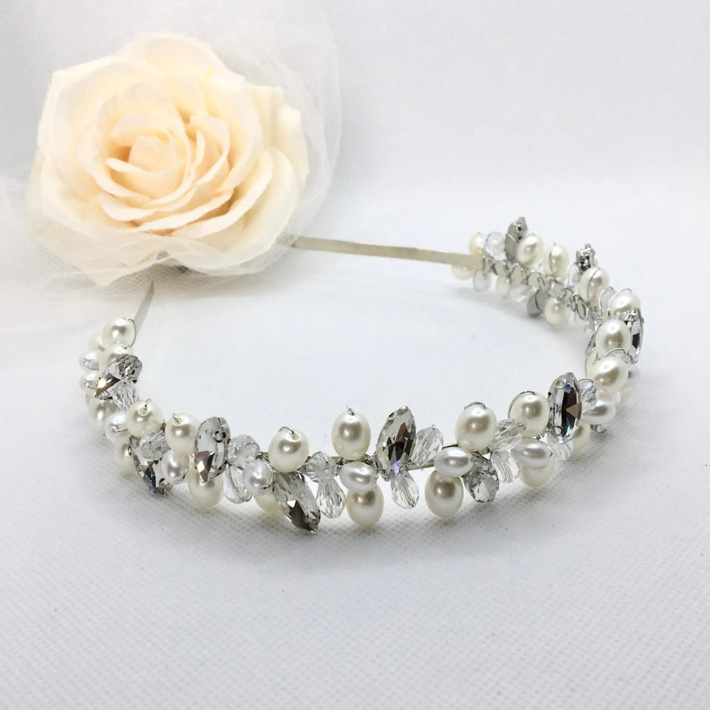 Wedding Hair Accessories - Pearl and Crystal Bridal Headband - Available in Silver, Rose Gold and Yellow Gold