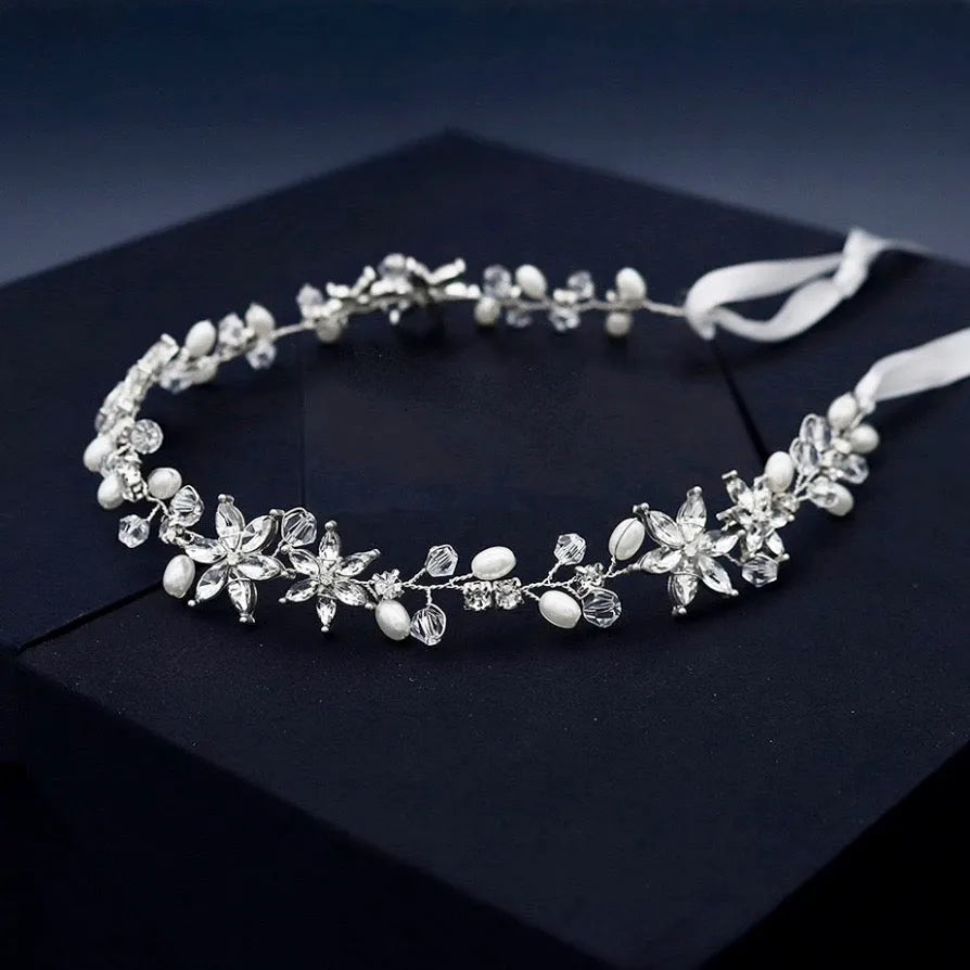Wedding Hair Accessories - Crystal and Pearl Bridal Headband - Available in Gold and Silver