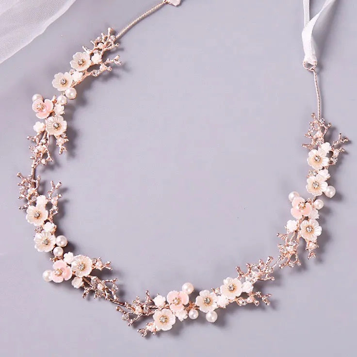 Wedding Hair Accessories - Pearl and Crystal Bridal Headband - Available in Yellow Gold, Rose Gold and Silver