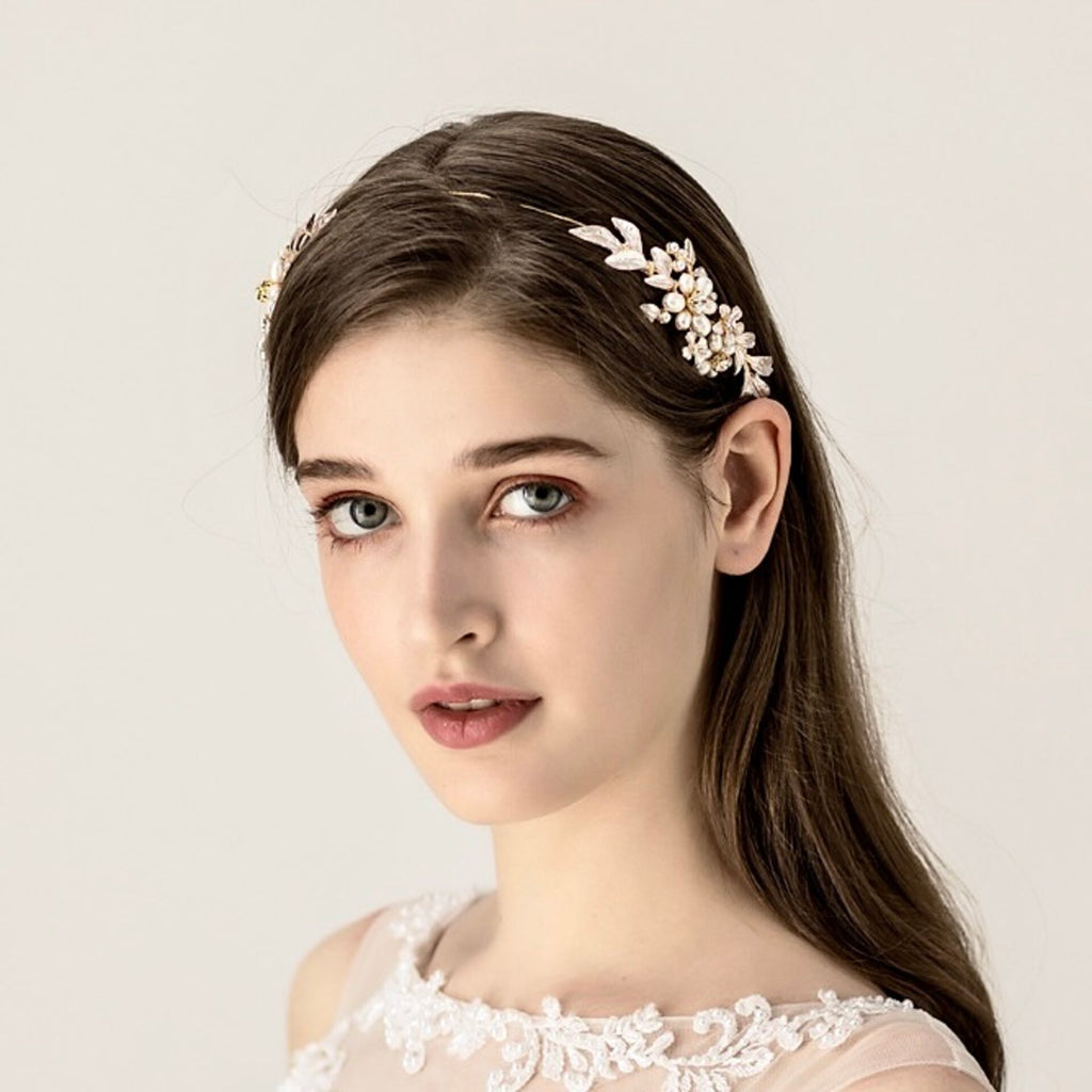 Wedding Hair Accessories - Gold Pearl Bridal Headband