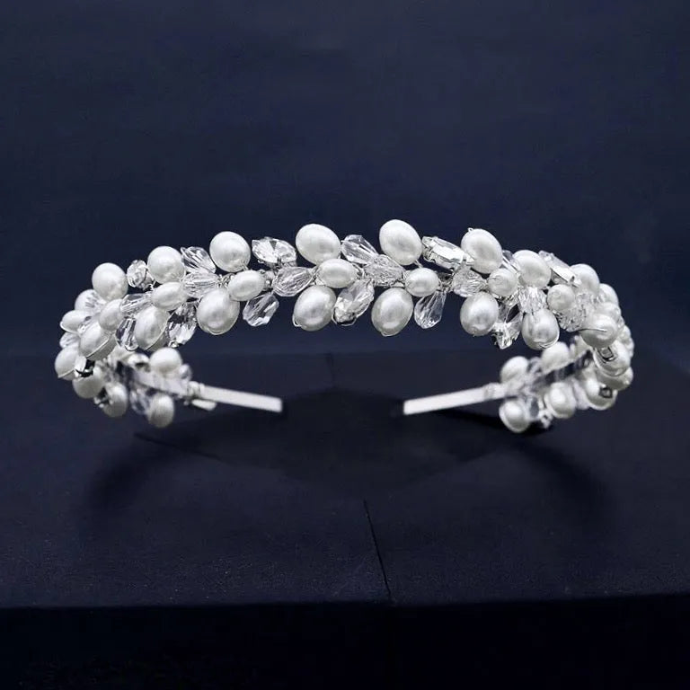 Wedding Hair Accessories - Pearl and Crystal Bridal Headband - Available in Silver, Rose Gold and Yellow Gold