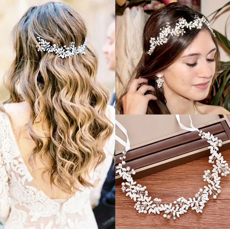 Wedding Hair Accessories - Pearl and Crystal Bridal Headband - Available in Rose Gold, Silver and Yellow Gold
