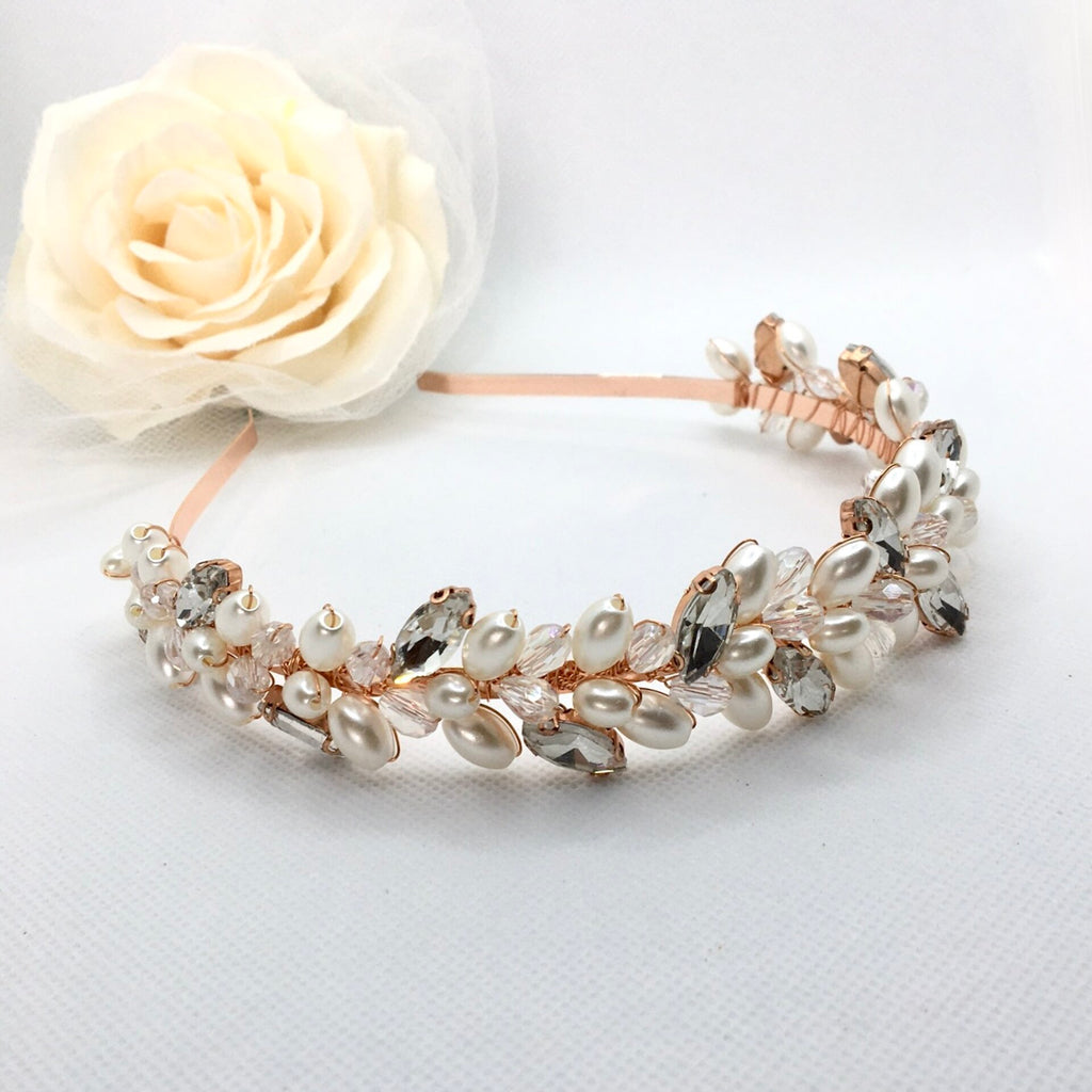 Wedding Hair Accessories - Pearl and Crystal Bridal Headband - Available in Silver, Rose Gold and Yellow Gold
