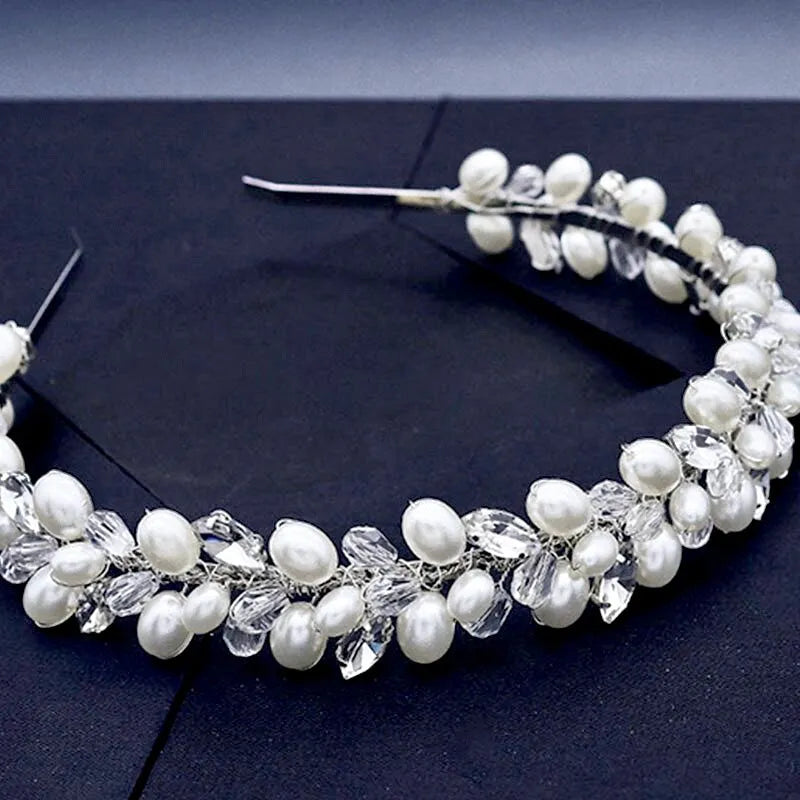 Wedding Hair Accessories - Pearl and Crystal Bridal Headband - Available in Silver, Rose Gold and Yellow Gold