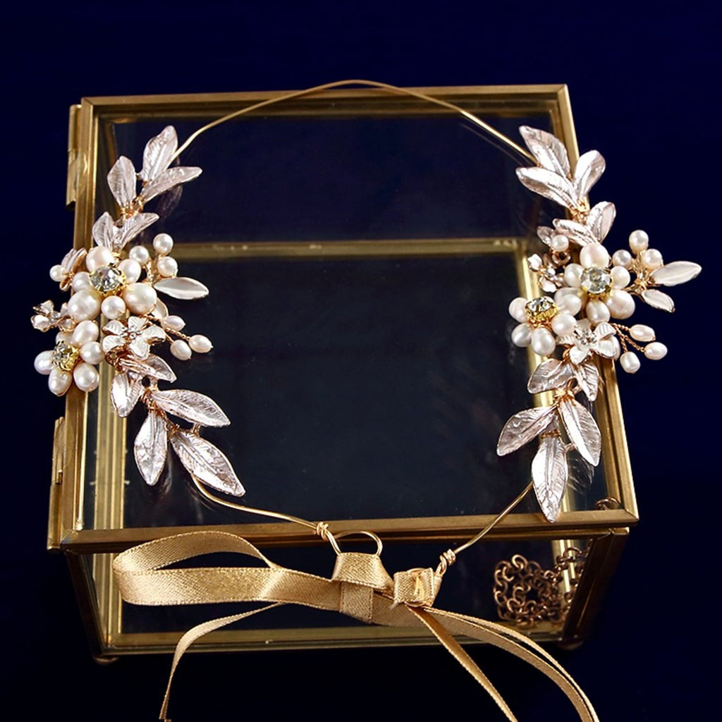 Wedding Hair Accessories - Gold Pearl Bridal Headband