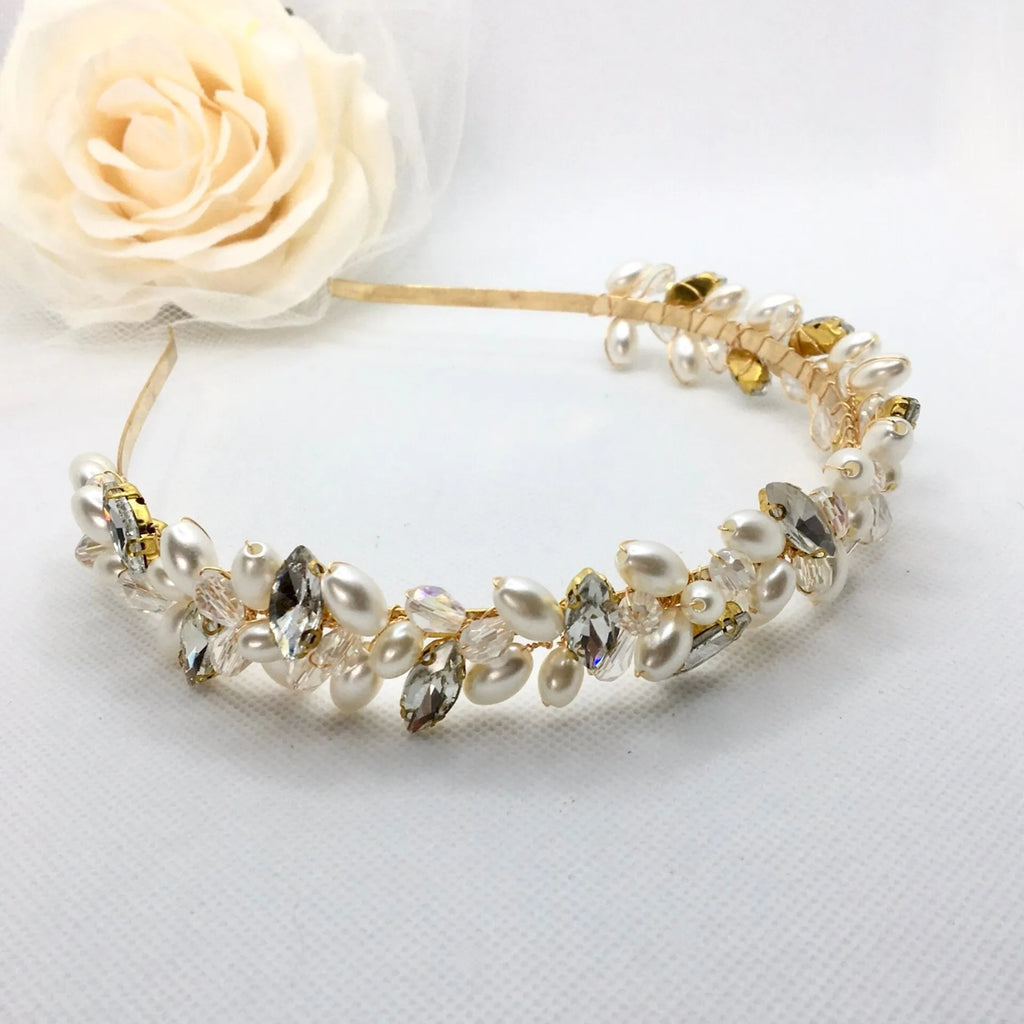 Wedding Hair Accessories - Pearl and Crystal Bridal Headband - Available in Silver, Rose Gold and Yellow Gold