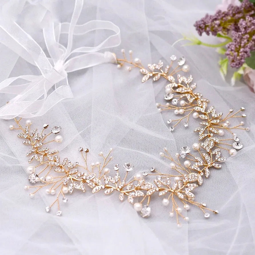 Wedding Hair Accessories - Pearl and Crystal Bridal Headband - Available in Rose Gold, Silver and Yellow Gold