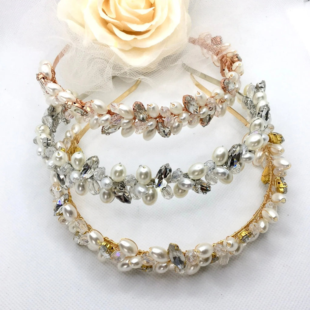 Wedding Hair Accessories - Pearl and Crystal Bridal Headband - Available in Silver, Rose Gold and Yellow Gold