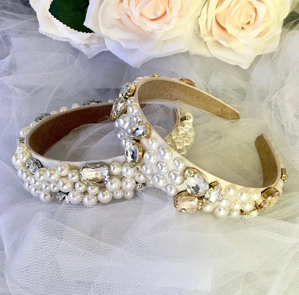Wedding Hair Accessories - Pearl and Rhinestone Embellished Bridal Headband - Available in Gold and Silver