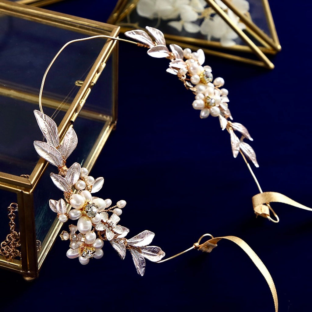 Wedding Hair Accessories - Gold Pearl Bridal Headband