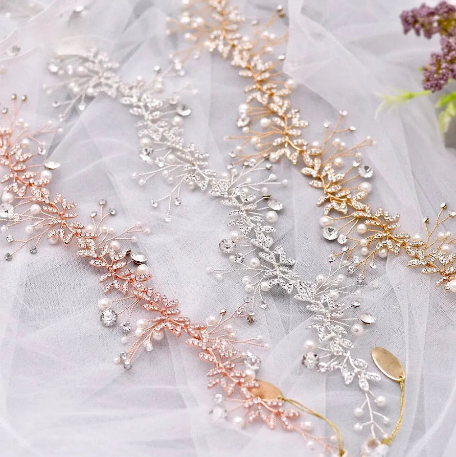 Wedding Hair Accessories - Pearl and Crystal Bridal Headband - Available in Rose Gold, Silver and Yellow Gold