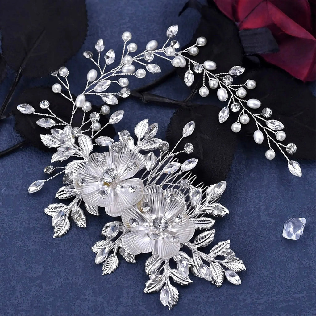 Wedding Hair Accessories - Silver Pearl and Crystal Bridal Headband/Vine