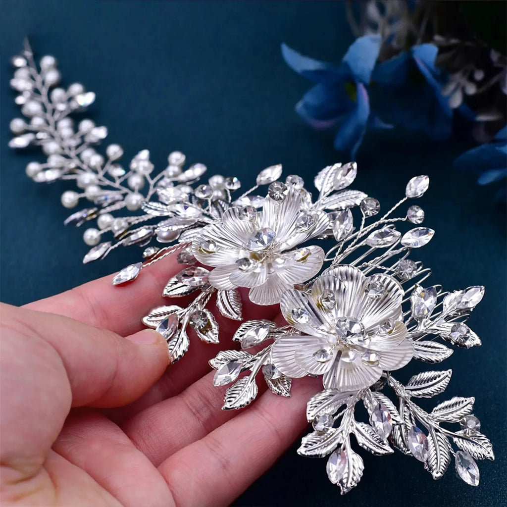 Wedding Hair Accessories - Silver Pearl and Crystal Bridal Headband/Vine