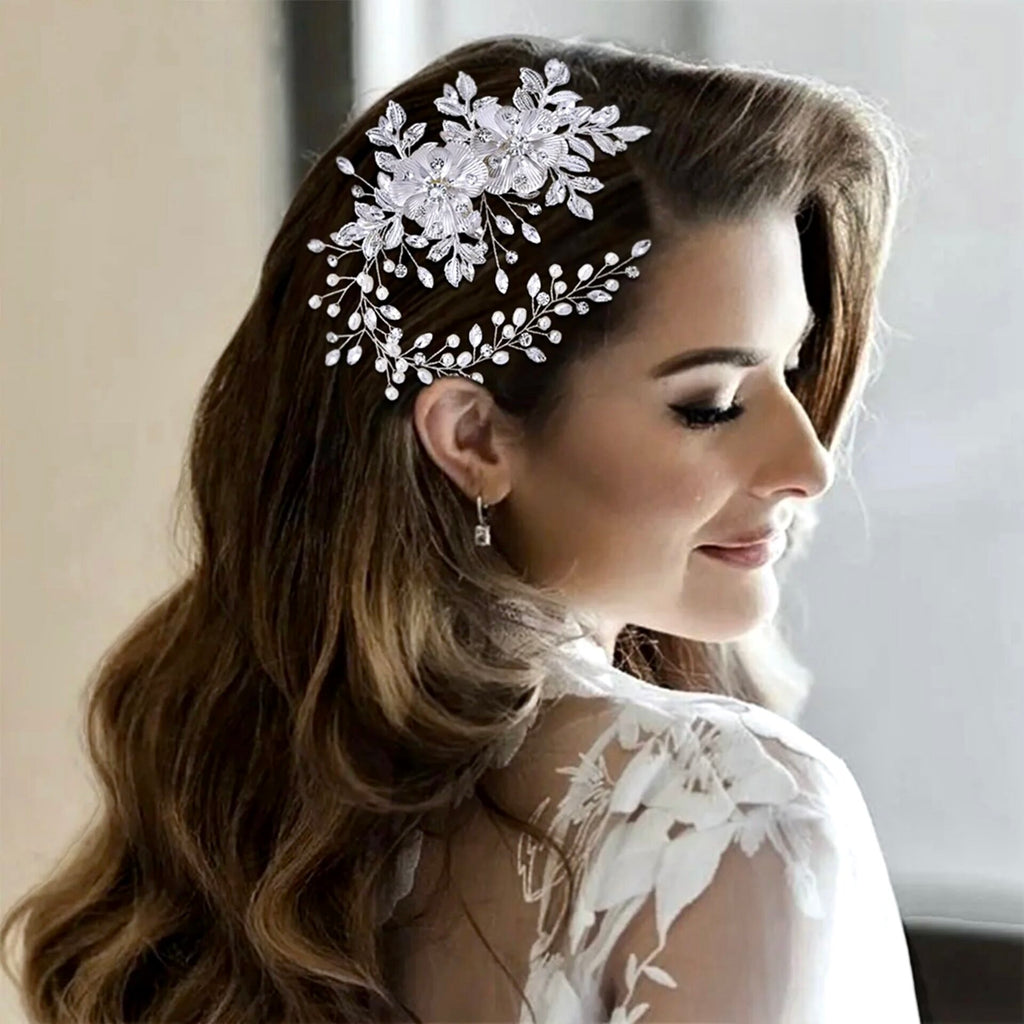 Wedding Hair Accessories - Silver Pearl and Crystal Bridal Headband/Vine