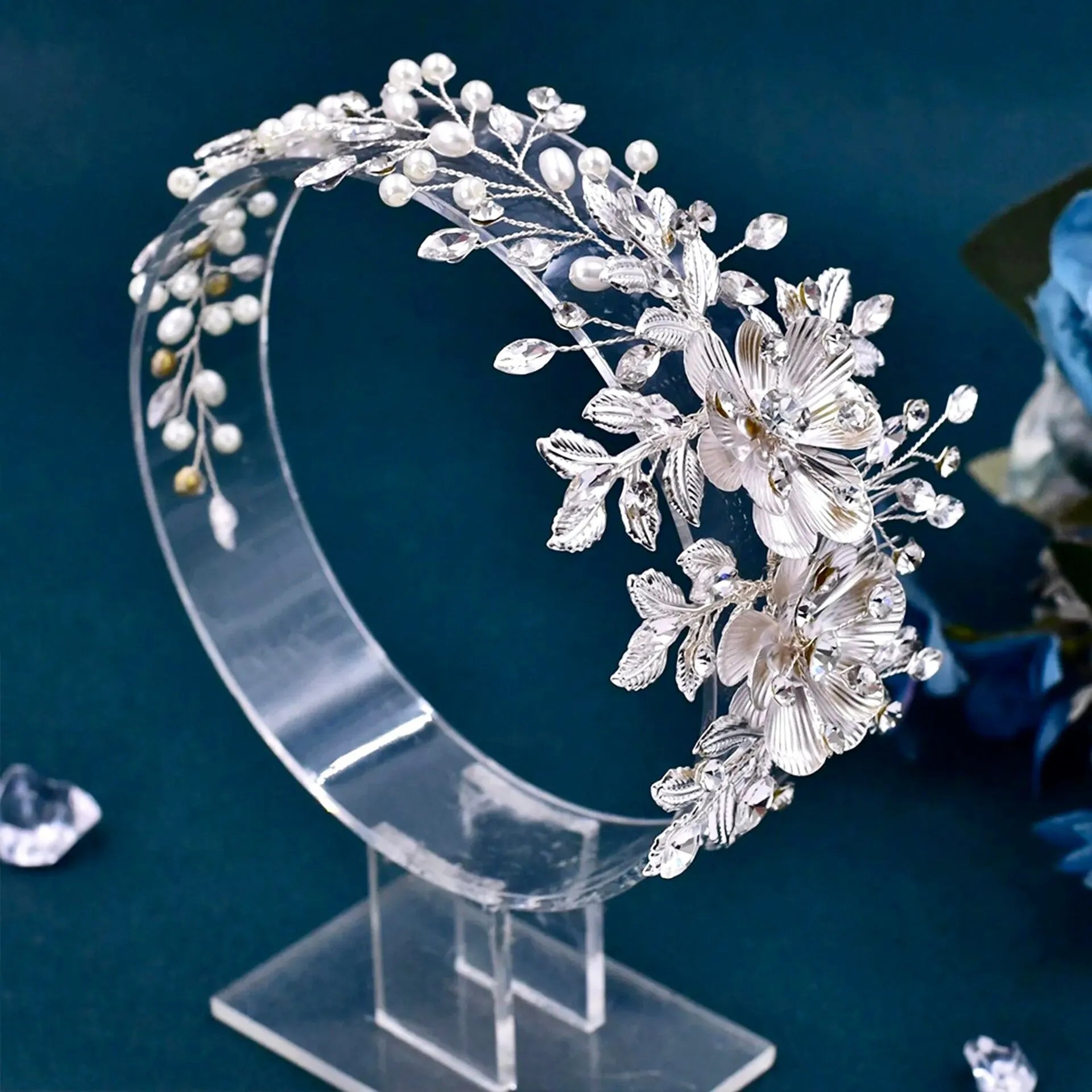 NWOT Bridal crystal rhinestone, silver headband, sparkling hair piece, weddings Aura Silver Sparkly Crystal Headband main image 4