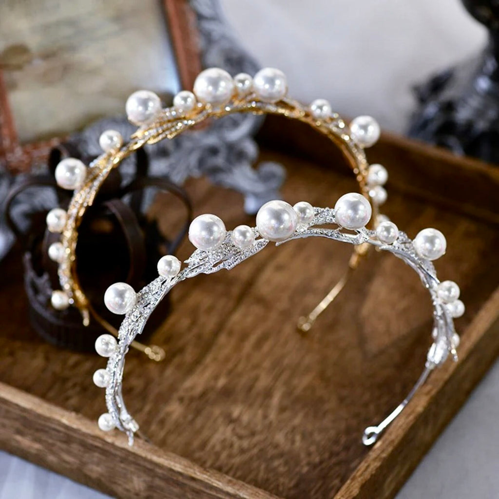 Wedding Hair Accessories - Pearl Bridal Headband / Tiara - Available in Silver and Gold