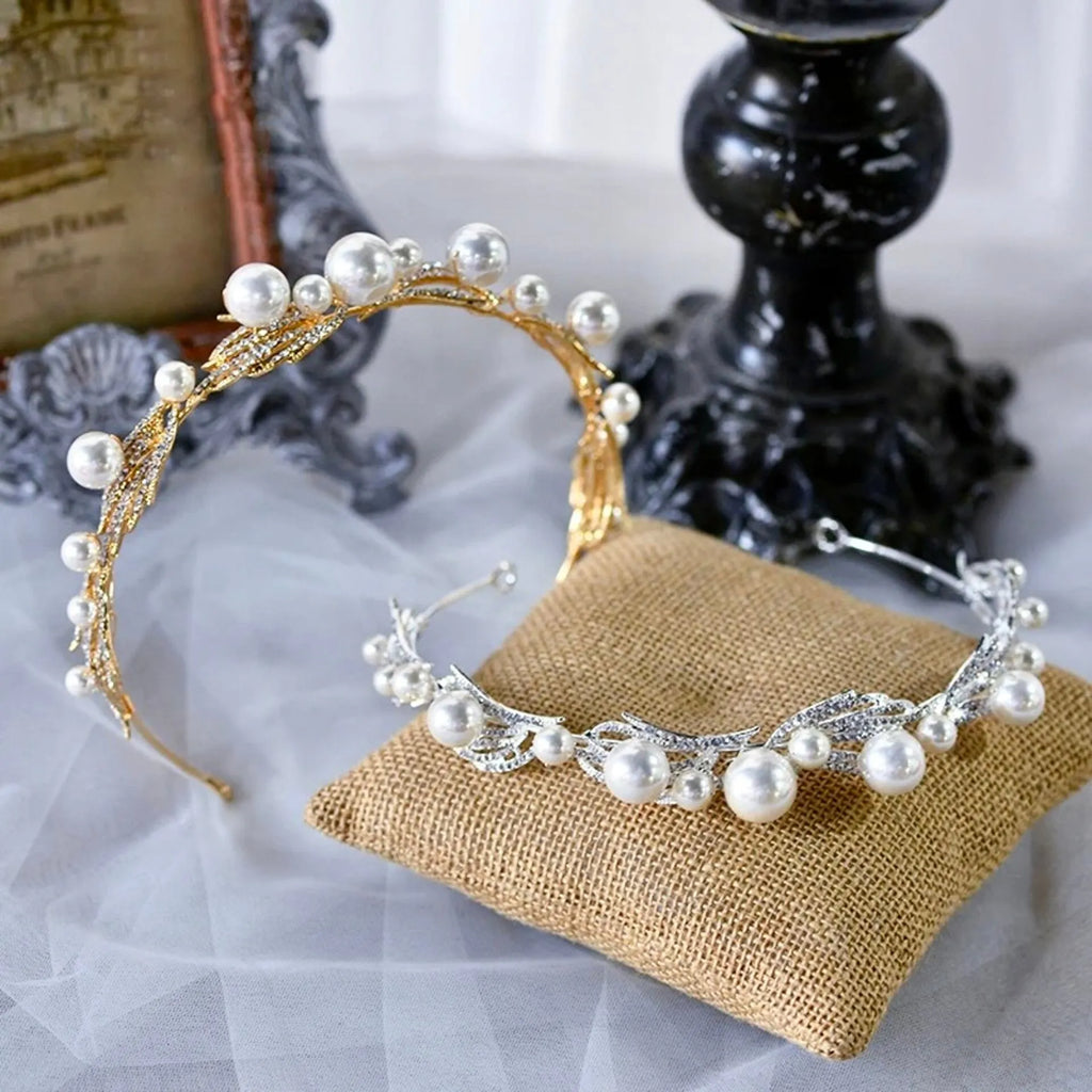 Wedding Hair Accessories - Pearl Bridal Headband / Tiara - Available in Silver and Gold