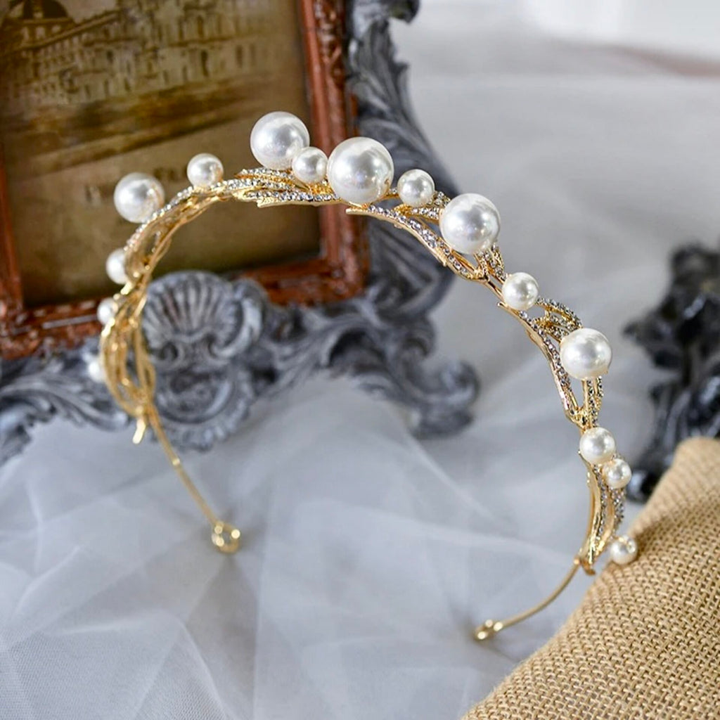 Wedding Hair Accessories - Pearl Bridal Headband / Tiara - Available in Silver and Gold