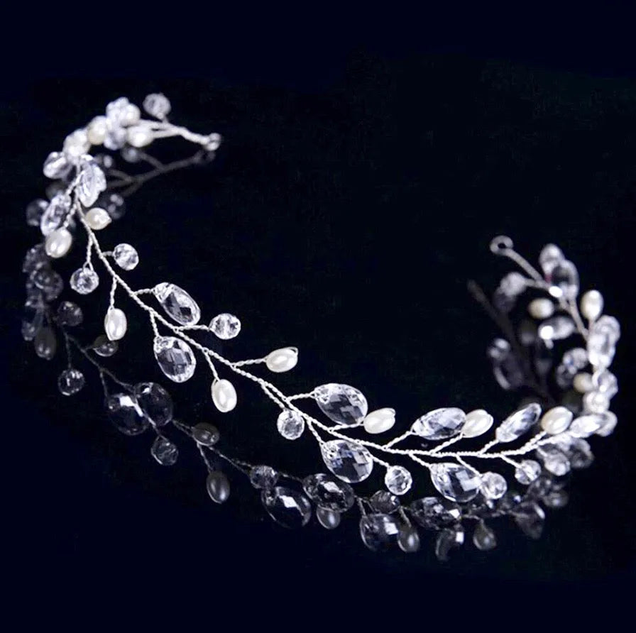 Wedding Hair Accessories - Pearl and Crystal Bridal Headband - Available in Gold and Silver
