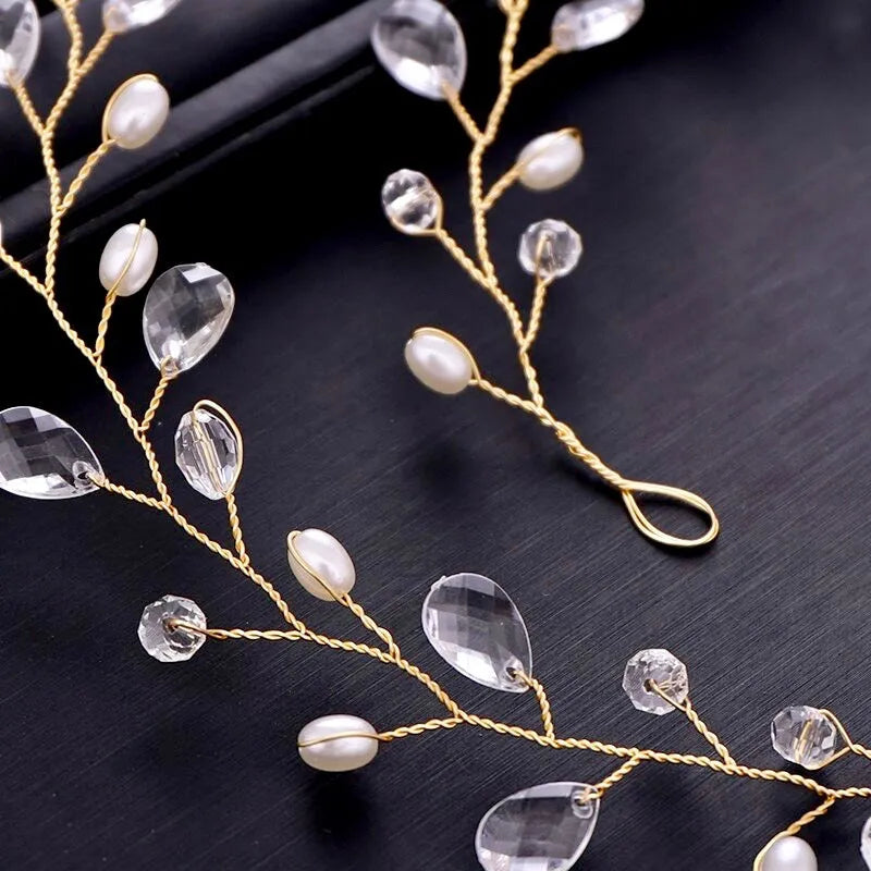 Wedding Hair Accessories - Pearl and Crystal Bridal Headband - Available in Gold and Silver