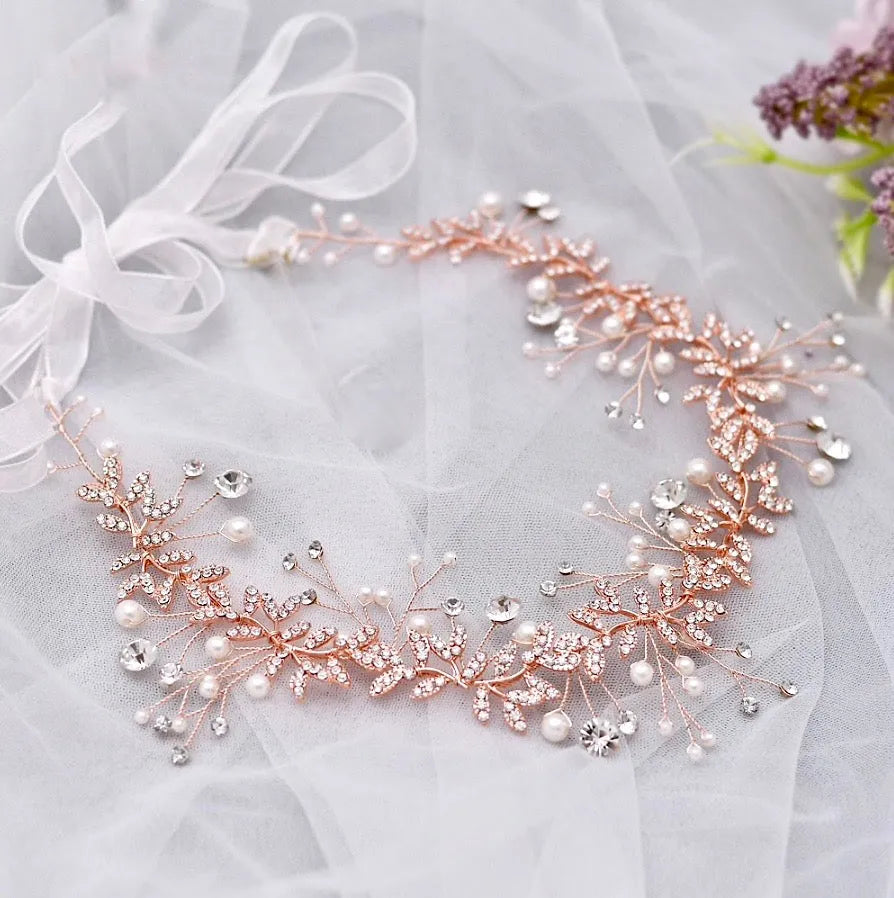 Wedding Hair Accessories - Pearl and Crystal Bridal Headband - Available in Rose Gold, Silver and Yellow Gold