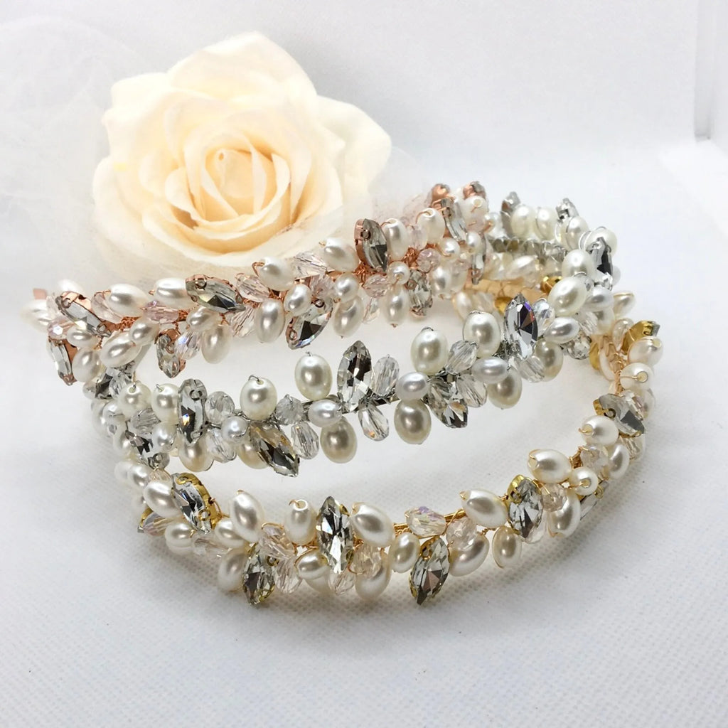 Wedding Hair Accessories - Pearl and Crystal Bridal Headband - Available in Silver, Rose Gold and Yellow Gold